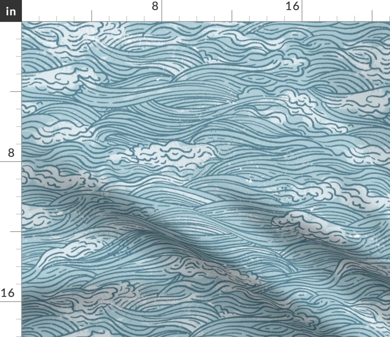 Water Hand Drawn Sea Nautical Ocean Beach Blue Waves Abstract Print Coastal Small Scale Custom Printed Fabric by Spoonflower Various Fabrics by the Yard or Fat Quarter